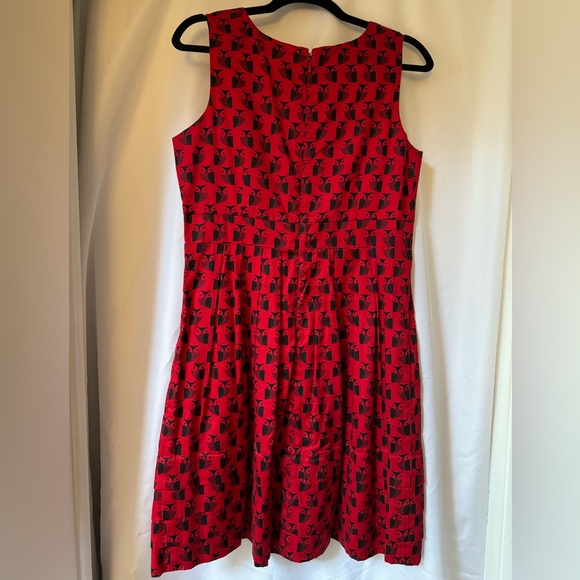 RARE ORLA KIELY PEOPLE TREE CHERRY RED OWL PRINT FIT FLARE MIDI DRESS Sz14 - Picture 6 of 11